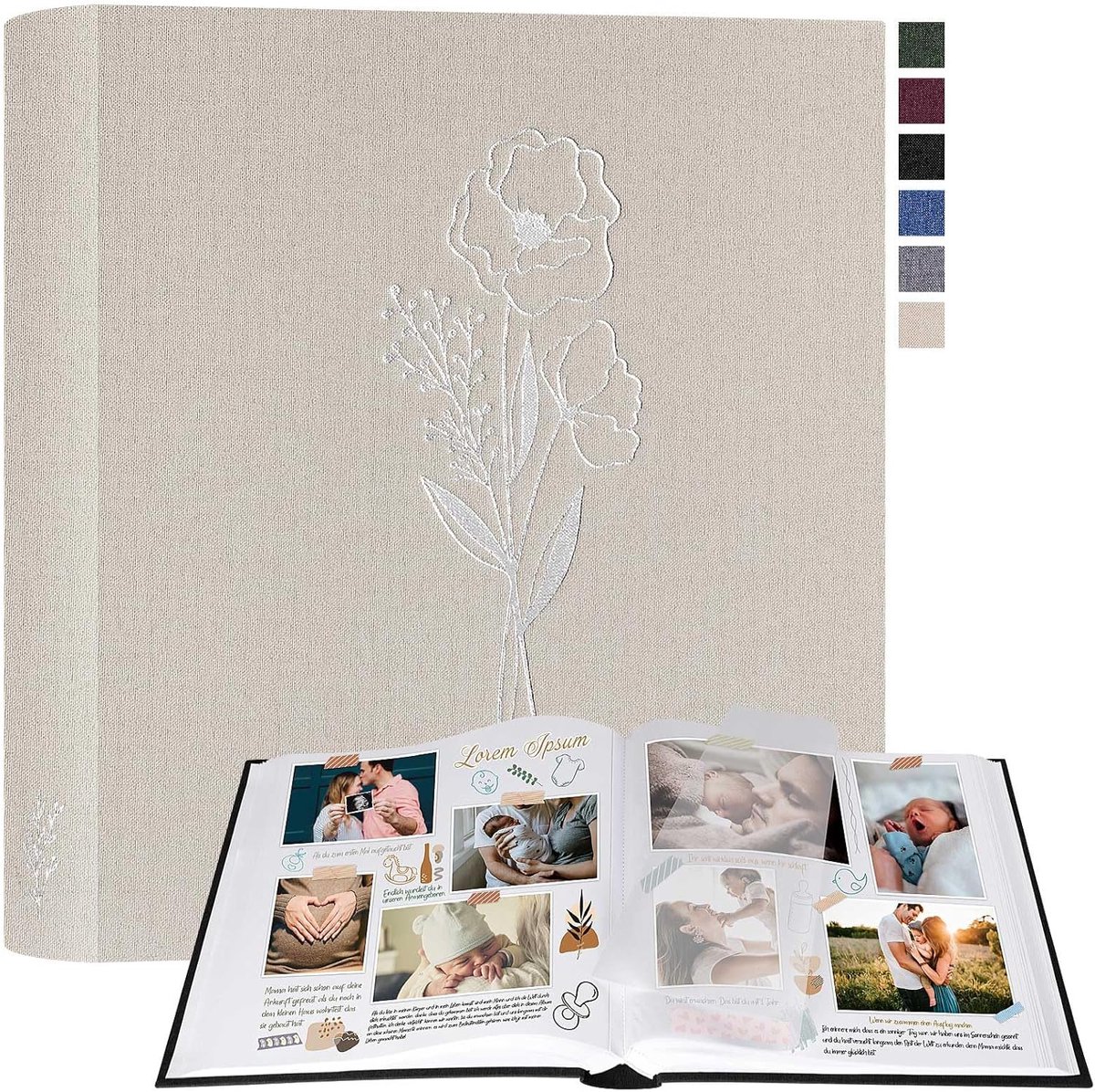 SnelShoppen - Fotoalbum Scrapbooking Groot Linnen DIY 100 Witte Pagina's met Cellofaan Scheidingen voor Foto's 9 x 13 cm, 10 x 15 cm, 13 x 18 cm (Beig