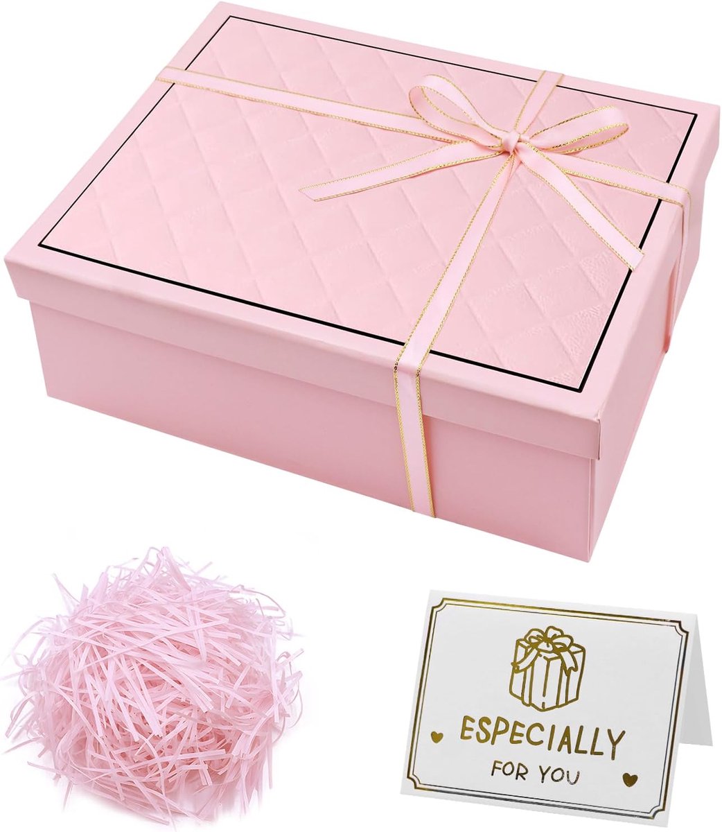 SnelShoppen - Luxe Magnetische Cadeaubox met Deksel 25x9x18cm, Stijlvolle Kartonnen Cadeauverpakking met Lint voor Huwelijk, Feest, Verjaardag, Roze