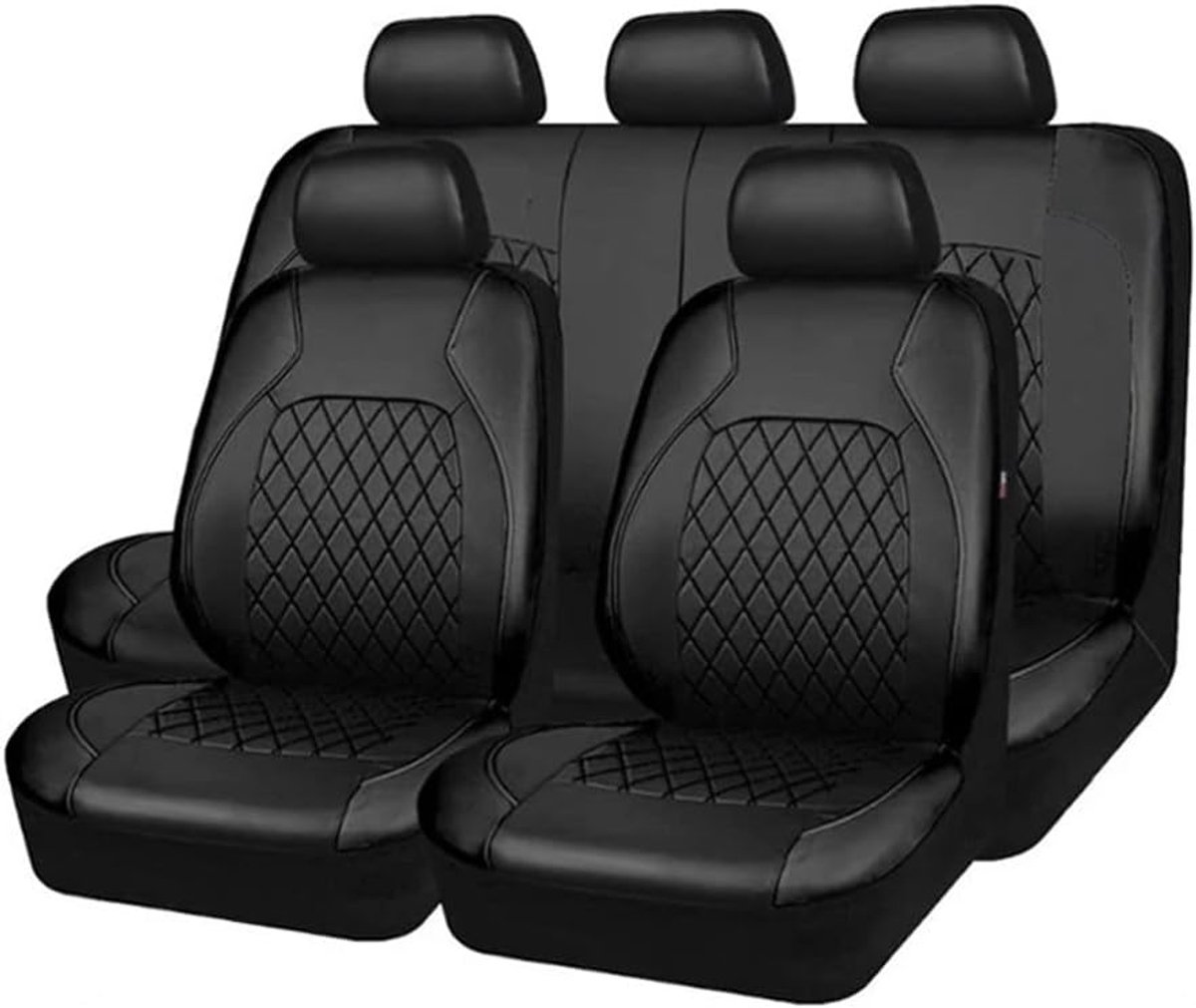 SnelShoppen - 9-delige Auto Stoelhoezen Set PU Leer Universeel Zwart Voor Auto SUV Volledige Bescherming Hoofdkussen Covers