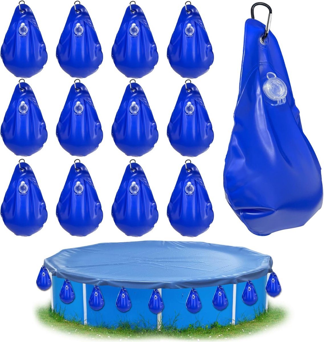 SnelShoppen - Pack van 12 Zware Waterzakken voor Zwembadafdekking, Dikke PVC, Waterdicht, Herbruikbaar, Vulzak voor Boven Grond Zwembad, Vorstbestendi