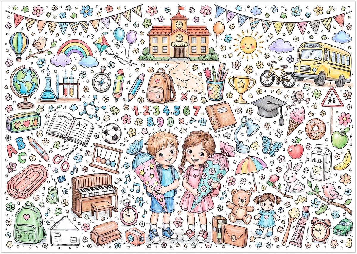 SnelShoppen - Schilderen poster eerste schooldag - Gigantische decoratie 120x85 cm van stof - Creatieve sfeer voor klaslokaal of feest - Cadeau voor j