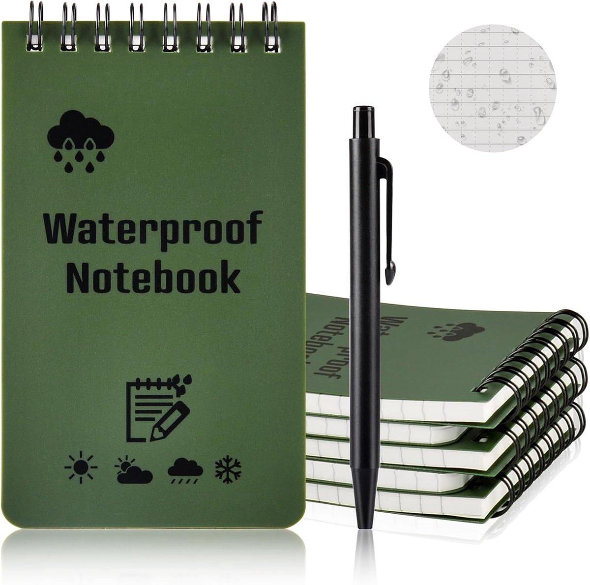 SnelShoppen - Waterproof Notepad Set van 5 Stuks, Pocketformaat 5 x 3 Inch, Mini Notitieboekjes voor Buiten Activiteiten, Spiral Notepad, Waterdicht M