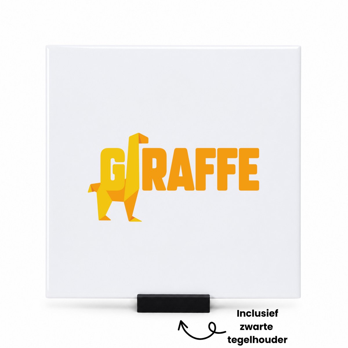 Hacebo giraffe logo geel tegeltje met tegelhouder - Giraffe - dieren liefhebber - tegeltjes met tekst - iemand die houdt van giraffen - verjaardag - cadeau - kado - geschenk - spreuktegels - 15x15 CM Wit