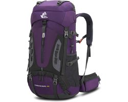 SnelShoppen - Waterproof Hiking Backpack 60L met Regenhoes, Lichtgewicht Wandelen Rucksack voor Outdoor Sporten, Klimmen, Kamperen, Toerisme, Paars