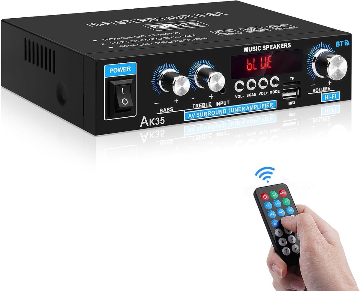SnelShoppen - HiFi Stereo Versterker Bluetooth 5.0 Mini Audio Amplifier 2.0 Kanalen 30W RMS voor Thuisbioscoop met USB, AUX, FM Radio, Geschikt voor 2