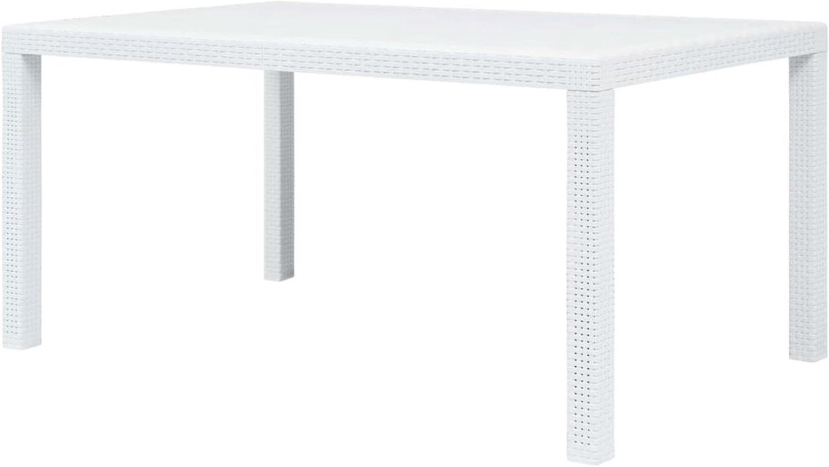 Tuintafel - Buitenmeubel - Buiten eten - Rotan-look - 150 x 90 cm - Wit