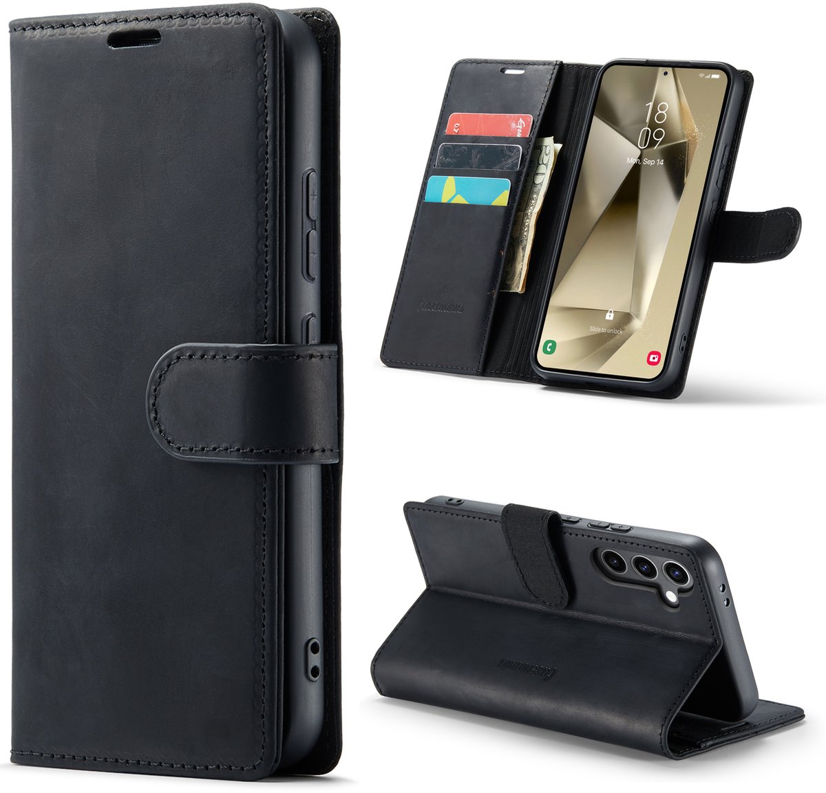 Casemania Echt Leren Hoesje Geschikt voor Samsung Galaxy S25 Plus - Charcoal Gray - Leer Wallet Hoes - Portemonnee Book Cover met Pasjeshouder