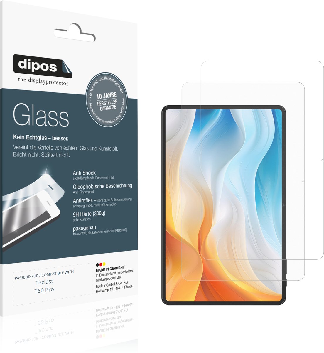 dipos – 2x Matte Pantserfolie geschikt voor Teclast T60 Pro | 9H Screenprotector