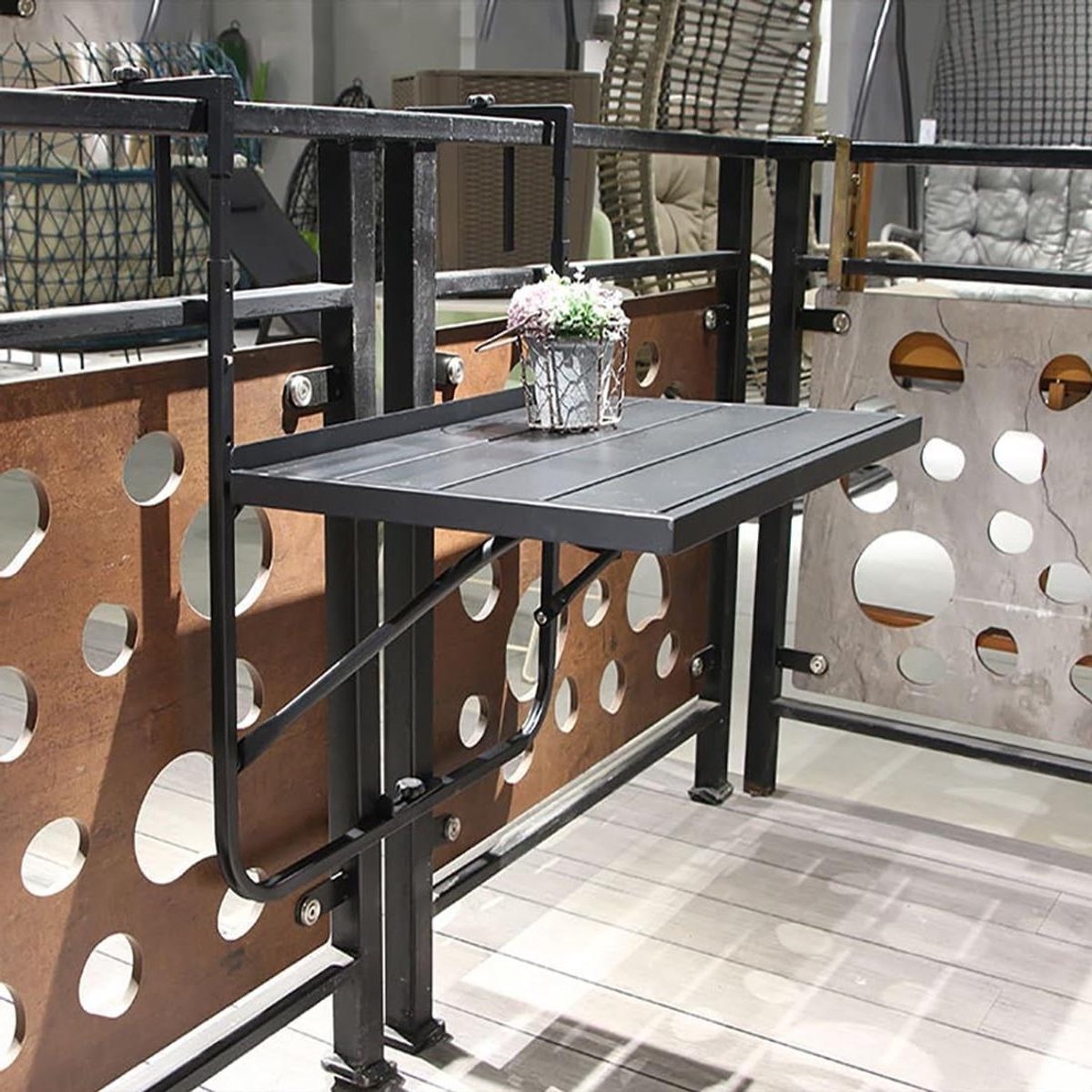 Balkon Tafel - Hangtafel Buiten - Genieten van Uitzicht - Opvouwbaar & Verstelbaar - 60x40cm - Zwart