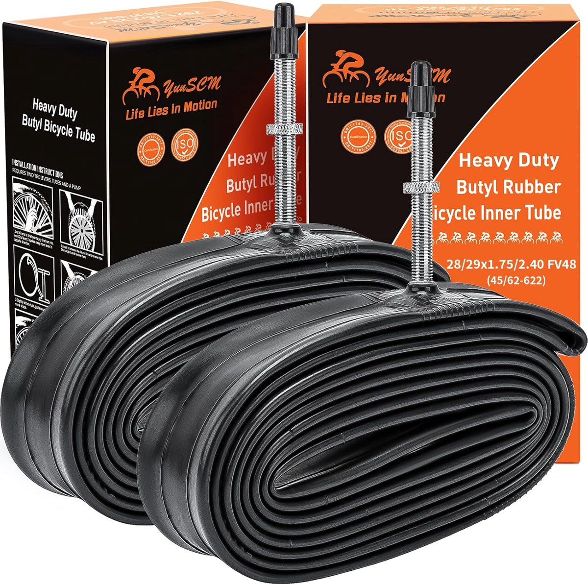 SnelShoppen - 2 Stuks 29 Inch Fietsbinnenband 45/62-622 Heavy Duty - Geschikt voor 29x1.75/1.95/2.10/2.25/2.40 - FV48mm Ventiel