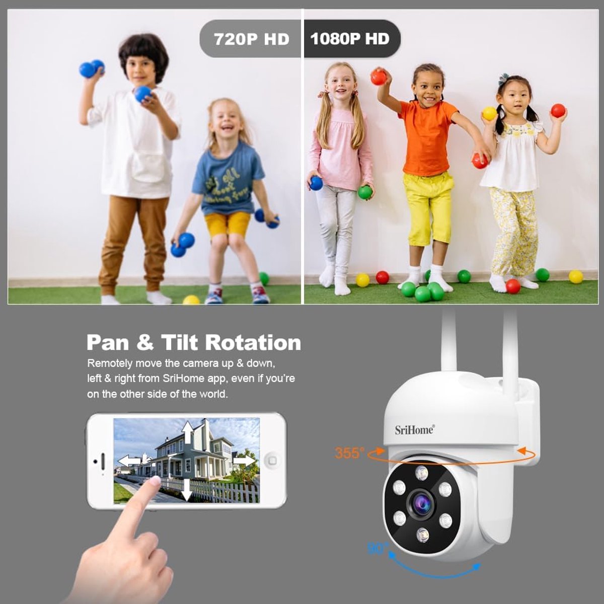 SnelShoppen - 1080P WiFi Surveillance Camera met PTZ, Mensdetectie, Beweging Monitoring, Nachtzicht, IP66 Waterdicht, 2MP FHD, Bi-directionele Audio,
