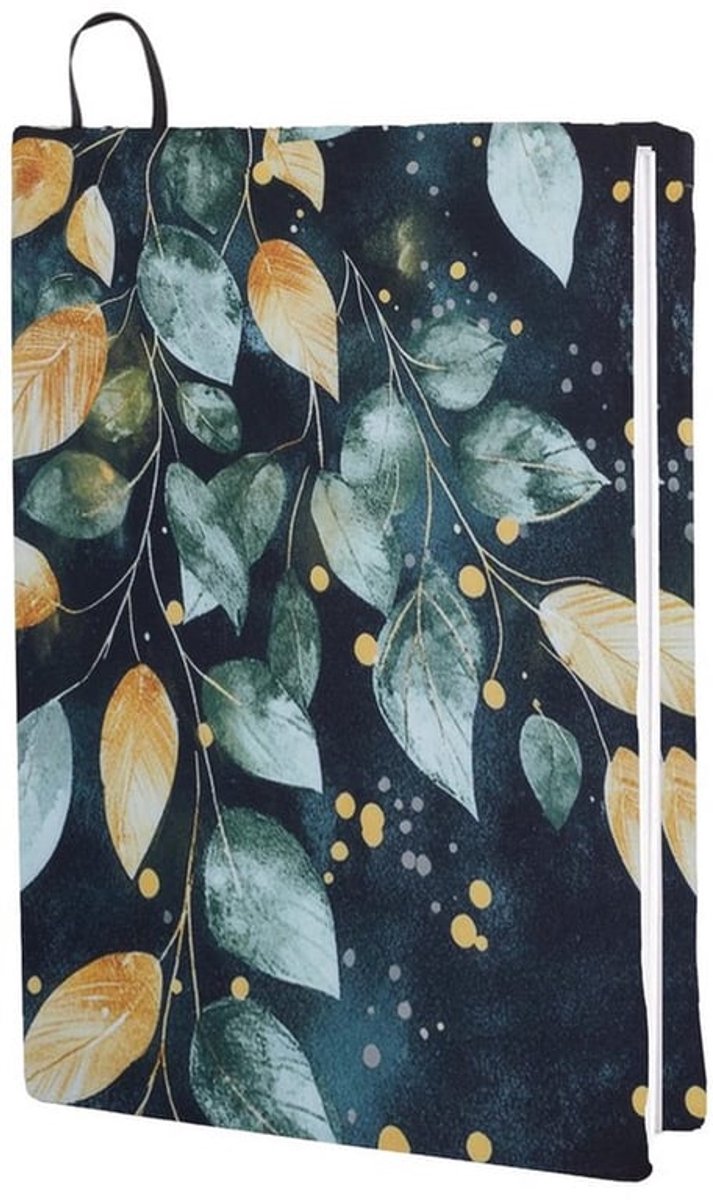Rekbare boekomslag, groen-geel blad, 9 x 11 (5) cm, rekbare boekbescherming, elastische boekomslagen, wasbare beschermhoes