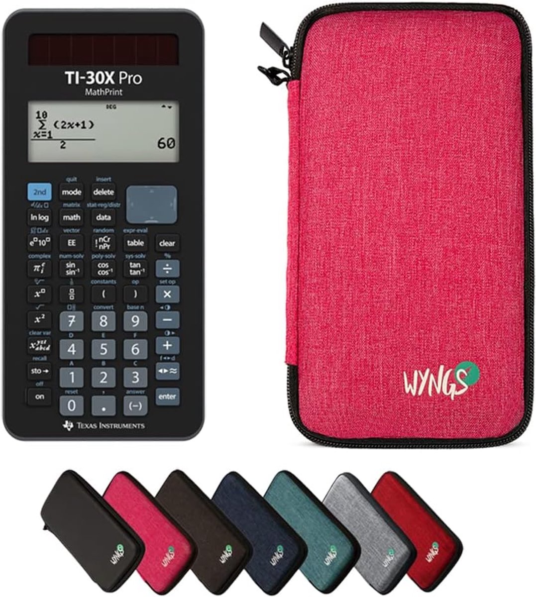 SnelShoppen - TI-30X Pro rekentoestel MathPrint met WYNGS beschermhoes roze - Basispakket voor school, universiteit en kantoor