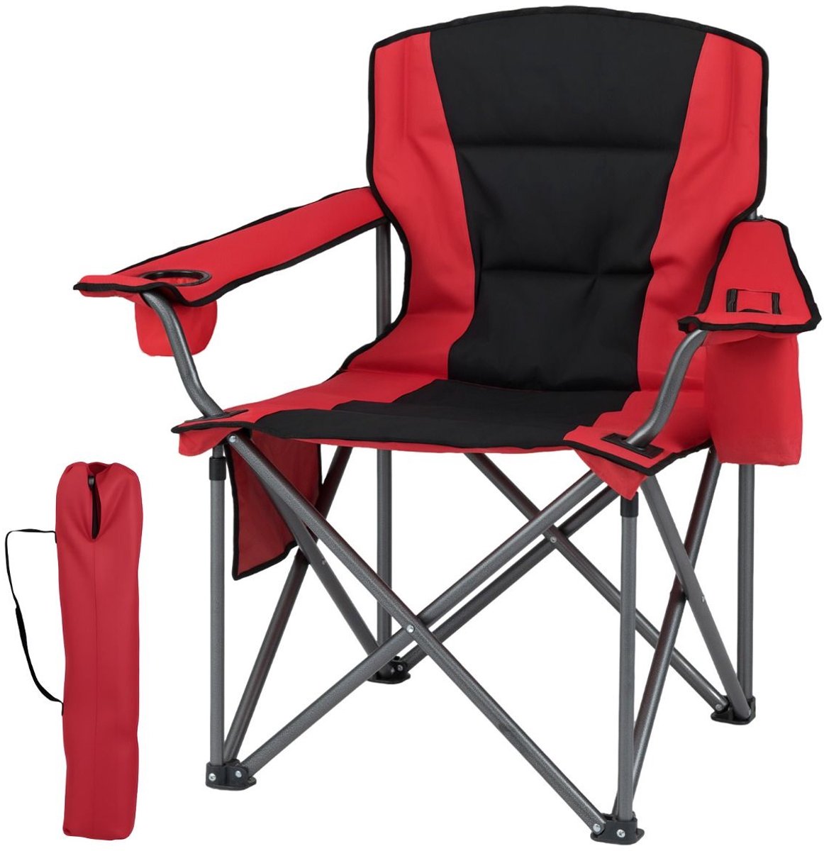 SureDeal® - Tuinmeubel - Extra Grote Campingstoel - Koeltas - Ritssluiting - Bekerhouders