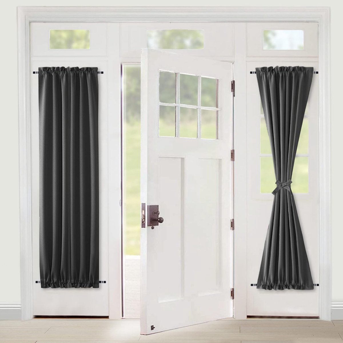 SnelShoppen - Moderne Opaque Deur Gordijnen Keuken Gordijn Balkon Gordijn Blackout Gordijnen met Embrasse, Donkergrijs, H183cm x W64cm, 1 Stuk