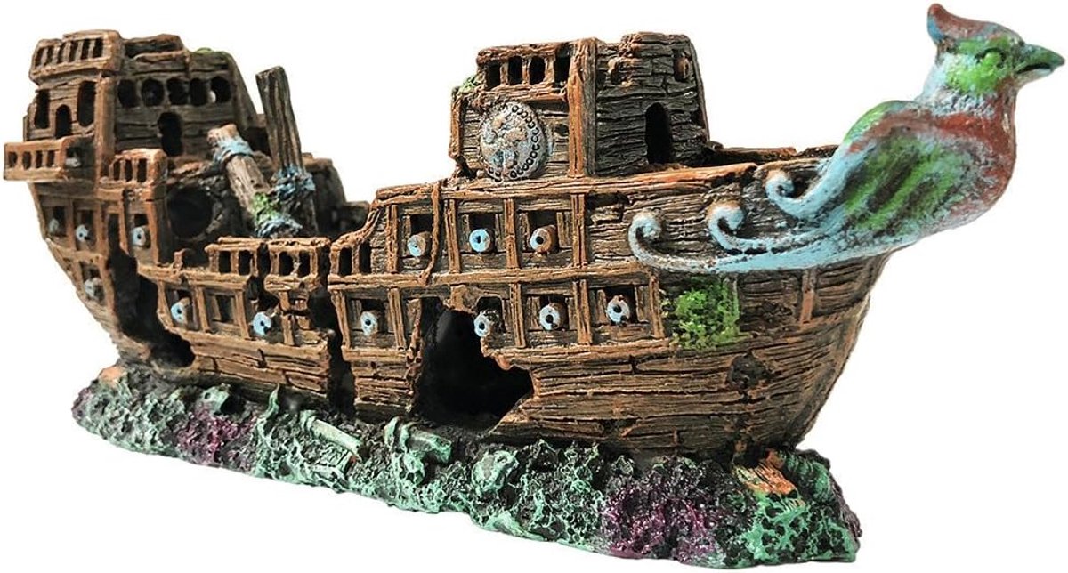 SnelShoppen - Aquarium Pirate Ship Decoraties - Scheepswrak Ornamenten voor Vis Aquarium - Eco-vriendelijk Resin Materiaal - Realistische Onderwaterde