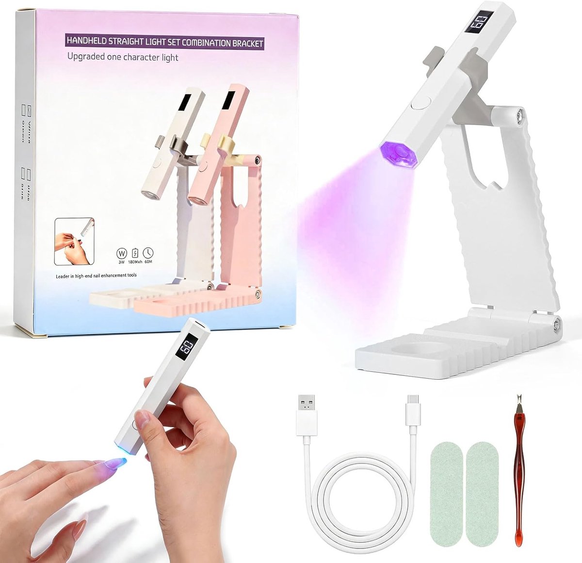 SnelShoppen - UV Gel Nagellamp met Opvouwbare Stand, Oplaadbare Mini UV Lamp, 2 Timer Modus, Draagbare Nagellamp met Vijl en Cuticle Trimmer voor Nage