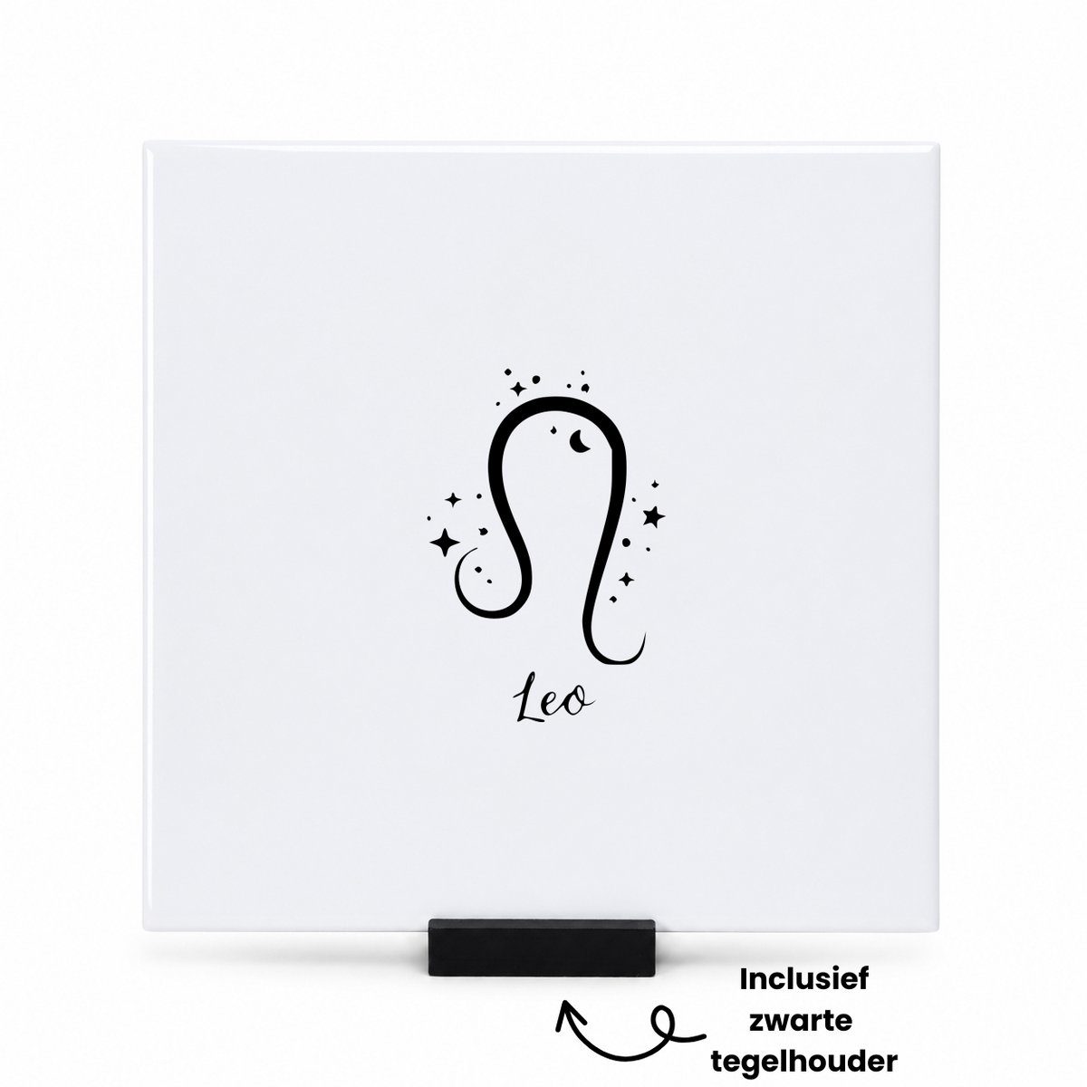 Hacebo Leo tegeltje met tegelhouder - Sterrenbeeld leeuw - Familie vrienden - tegeltjes met tekst - Cadeau - spreuktegels - 15x15 CM Wit