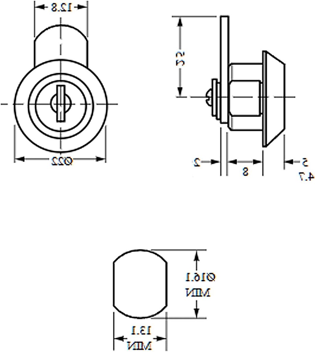 Mini hendelslot - Kastslot meubel - Deuren beveiligen - Compact formaat - 8 mm cilinder - Zilver