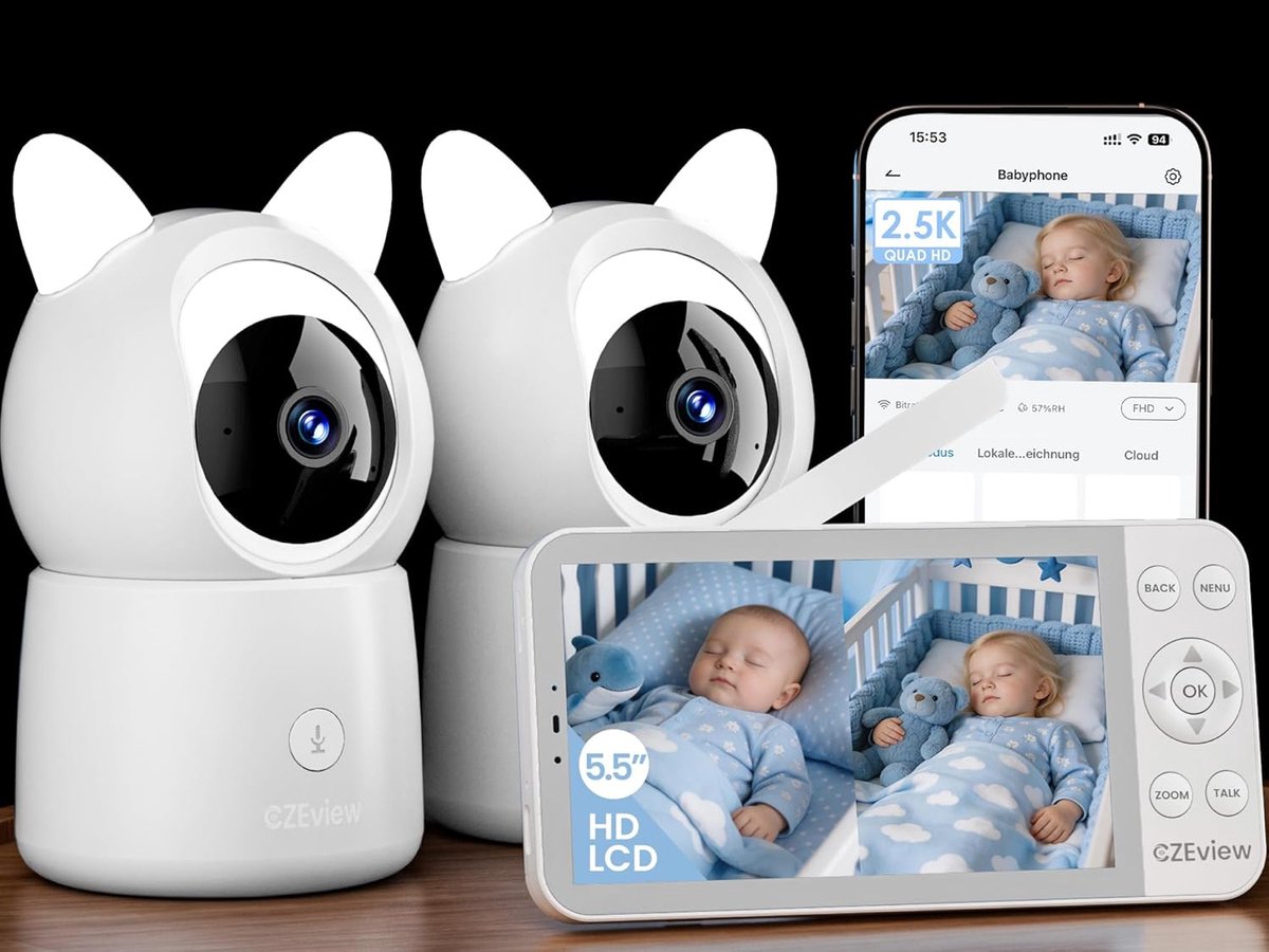 SnelShoppen - 2.5K Baby Monitor met Camera, 5.5" HD WiFi Video Baby Monitor met App, Nachtzicht, Beweging & Geluid Detectie, Temperatuurmeting, 2-Way