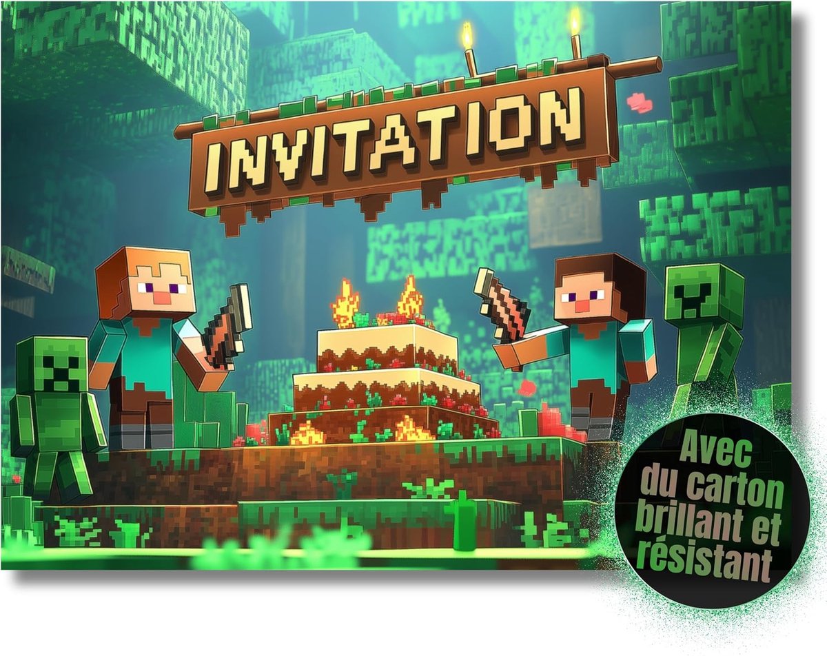 SnelShoppen - Uitnodigingskaarten Verjaardag Gaming Kinderen - 12 Stuks DIN A6 - Pixel Design - Feestuitnodigingen voor Jongens en Meisjes - Gaming Pa