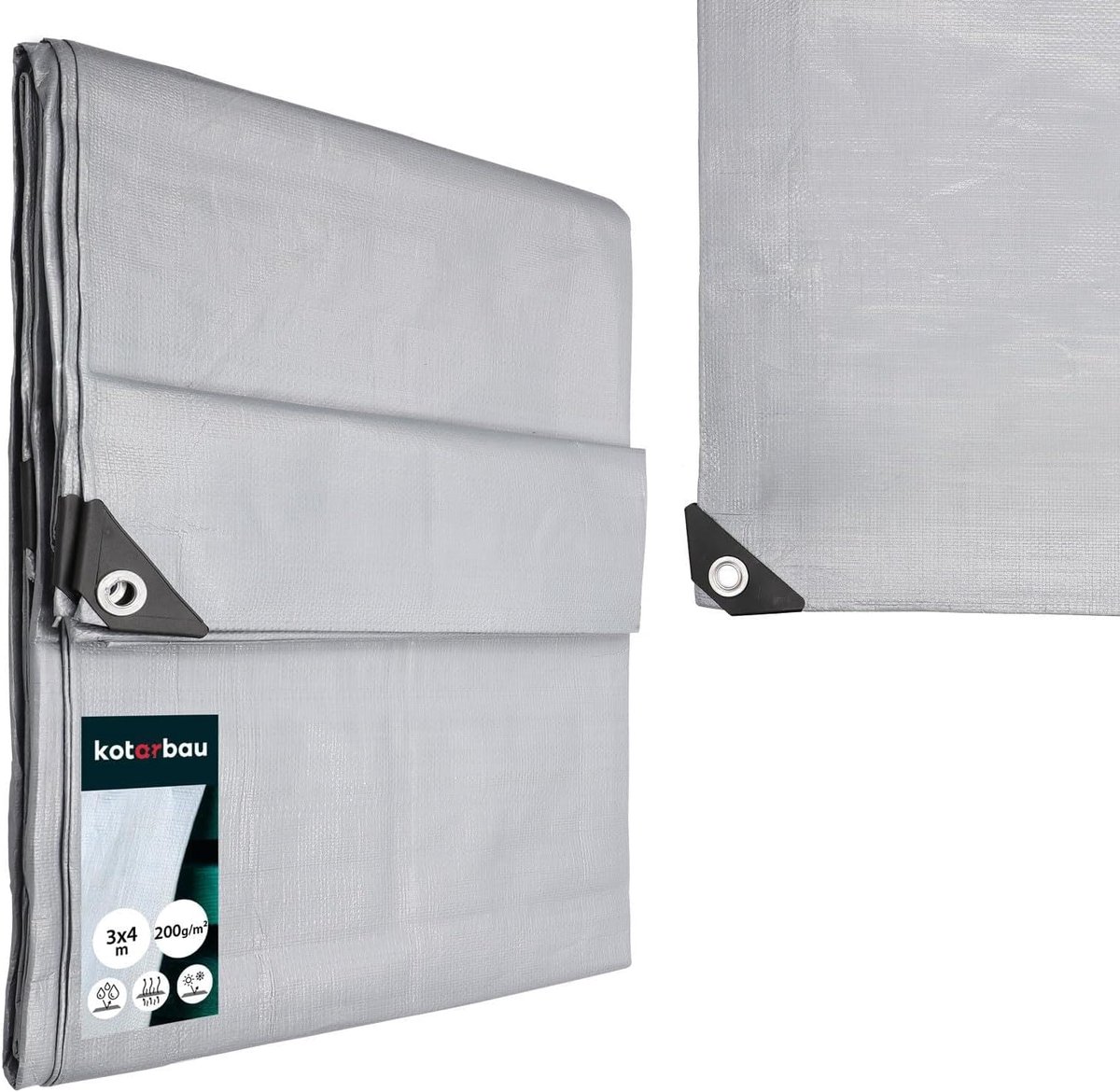 SnelShoppen - Tarpaulin - Polyethyleen - 3 x 4 m - Waterproof - Zilver - 200 g/m2 - UV-bestendig - Beschermende zeil voor Meubels - Tuin, Camping, Fee