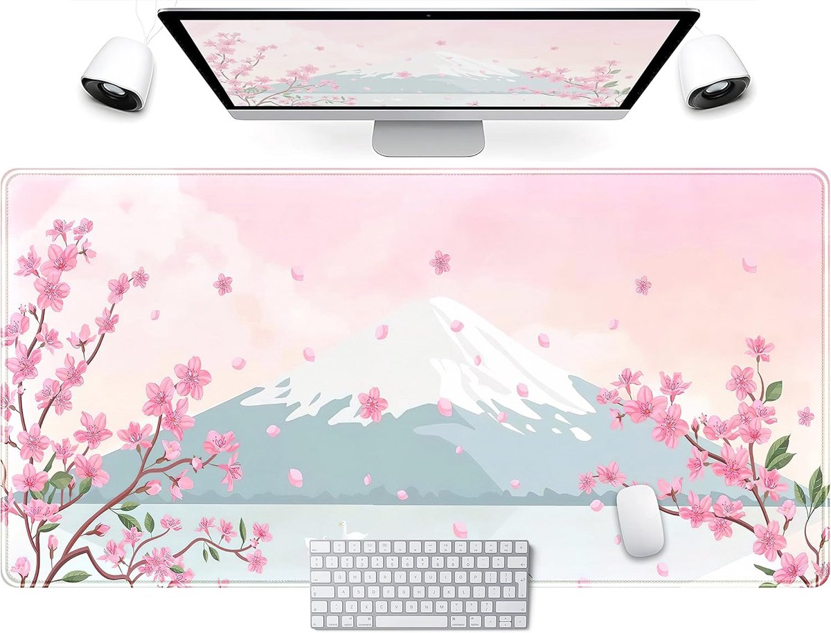SnelShoppen - XXL Japanese Desk Mat - Pastel Pink Cherry Blossom Mouse Pad 80x40 cm - Kawaii Aesthetic Gaming & Office Decor - Comfortabel en Antislip