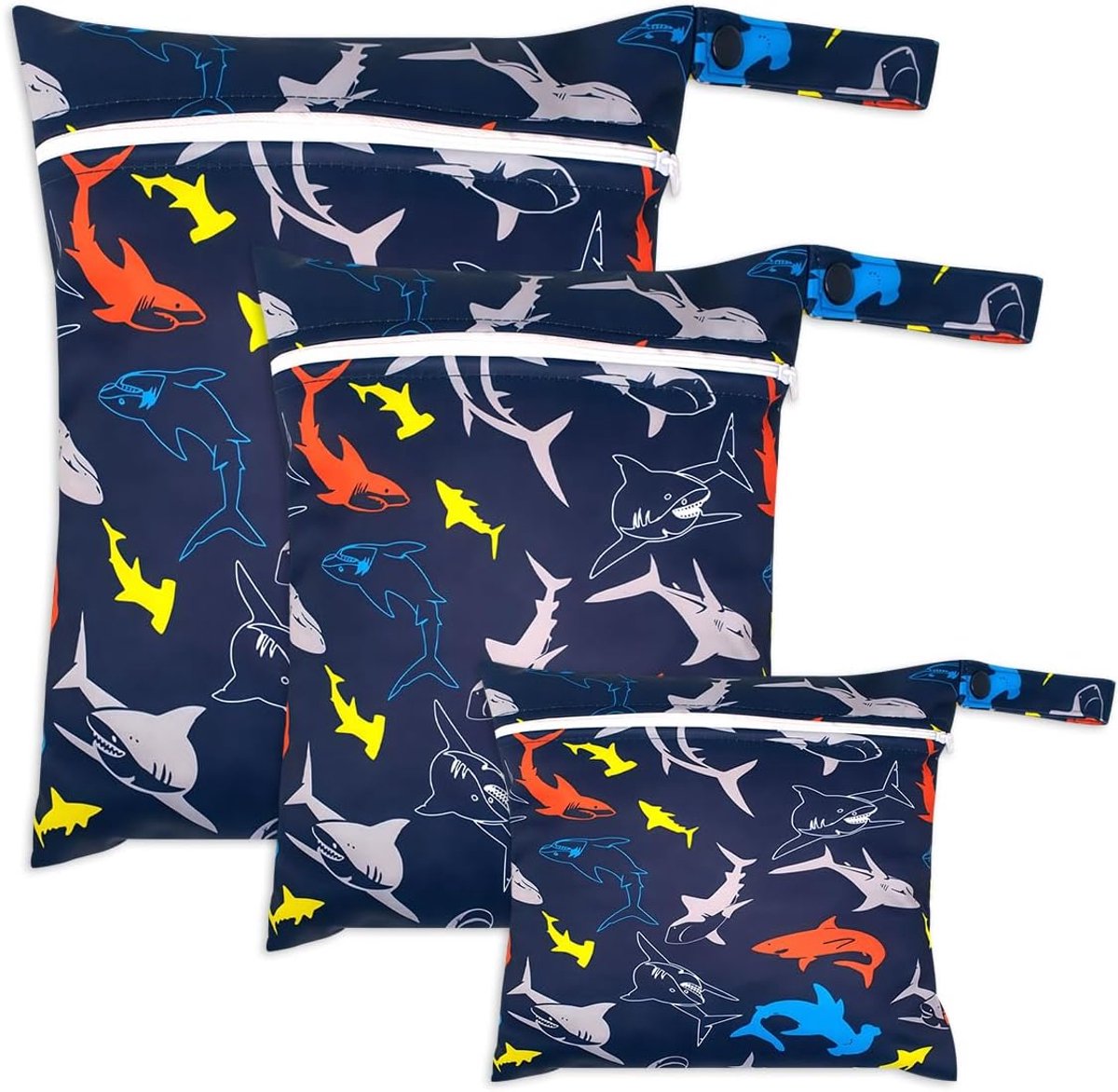 SnelShoppen - 3 Stuks Herbruikbare Natte en Droge Zak met Ritssluiting 26x36cm | Waterdichte Luiertas voor Kleuterschool, Kamperen, Zwemmen, Reizen, F