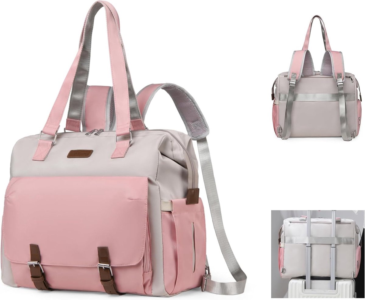 SnelShoppen - Luiertas, Multifunctionele Rugzak en Handtas met Waterdichte Luieronderlegger, Verstelbare Schouderriem, 14 Vakken, Roze, Ideaal voor Ki
