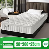 Fukstern Matras 90 x 200 cm - Pocketvering Matras 25cm Dik - 7 zones - OEKO-TEX Gecertificeerd - Anti-Allergische - Orthopedisch Eenpersoonsmatrassen - H3/H4 Medium Hard - 10 Lagen Hoogwaardige Materialen - Voor Kinderen en Volwassenen