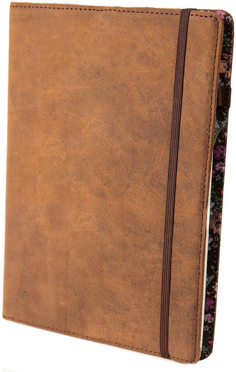 SnelShoppen - A5 Notitieboek Leer, Vervangbaar, Lege Bladen, Bruin met Bloemen Design, Perfect voor Notities, Journals, en Creatieve Projecten