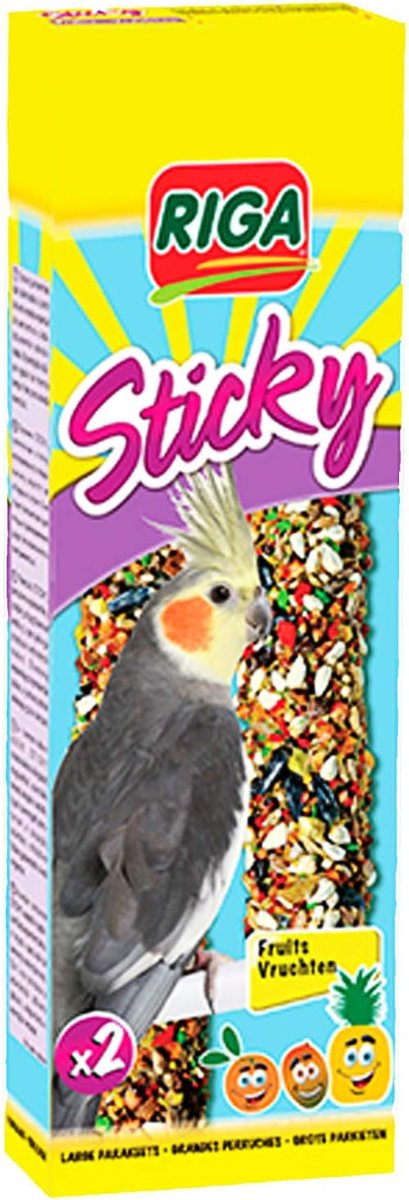 SnelShoppen - Riga Sticky Sticks voor Grote Parkieten - Baked Sticks met Granen en Fruit - Appel en Rozijnen - 2 Sticks van 140g