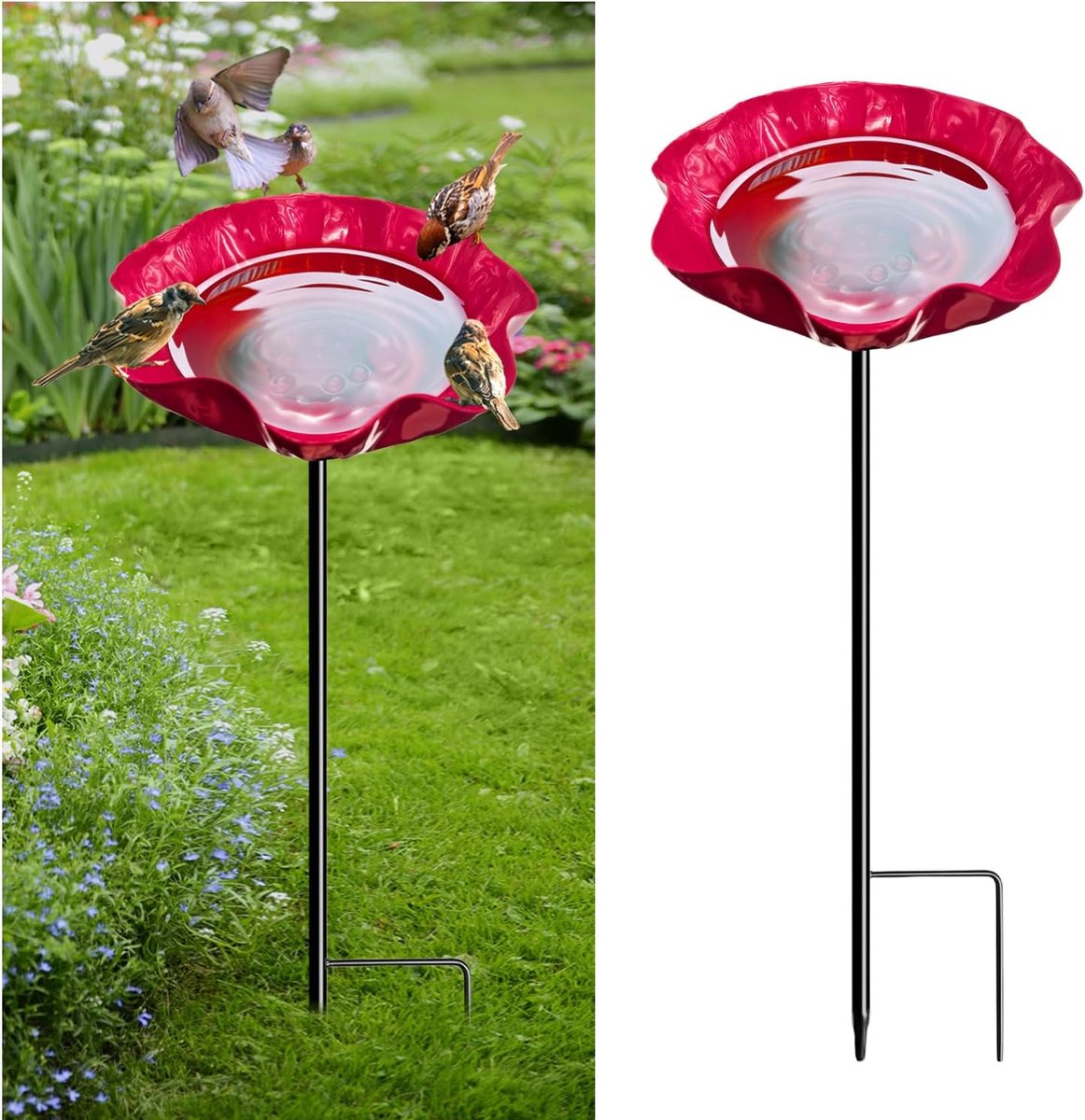 SnelShoppen - Metalen Vogelbad voor Tuin - Vrijstaand Bloemvormige Voederbak - IJzeren Waterstation voor Vogels, Bijen en Vlinders - Buiten en Binnenp