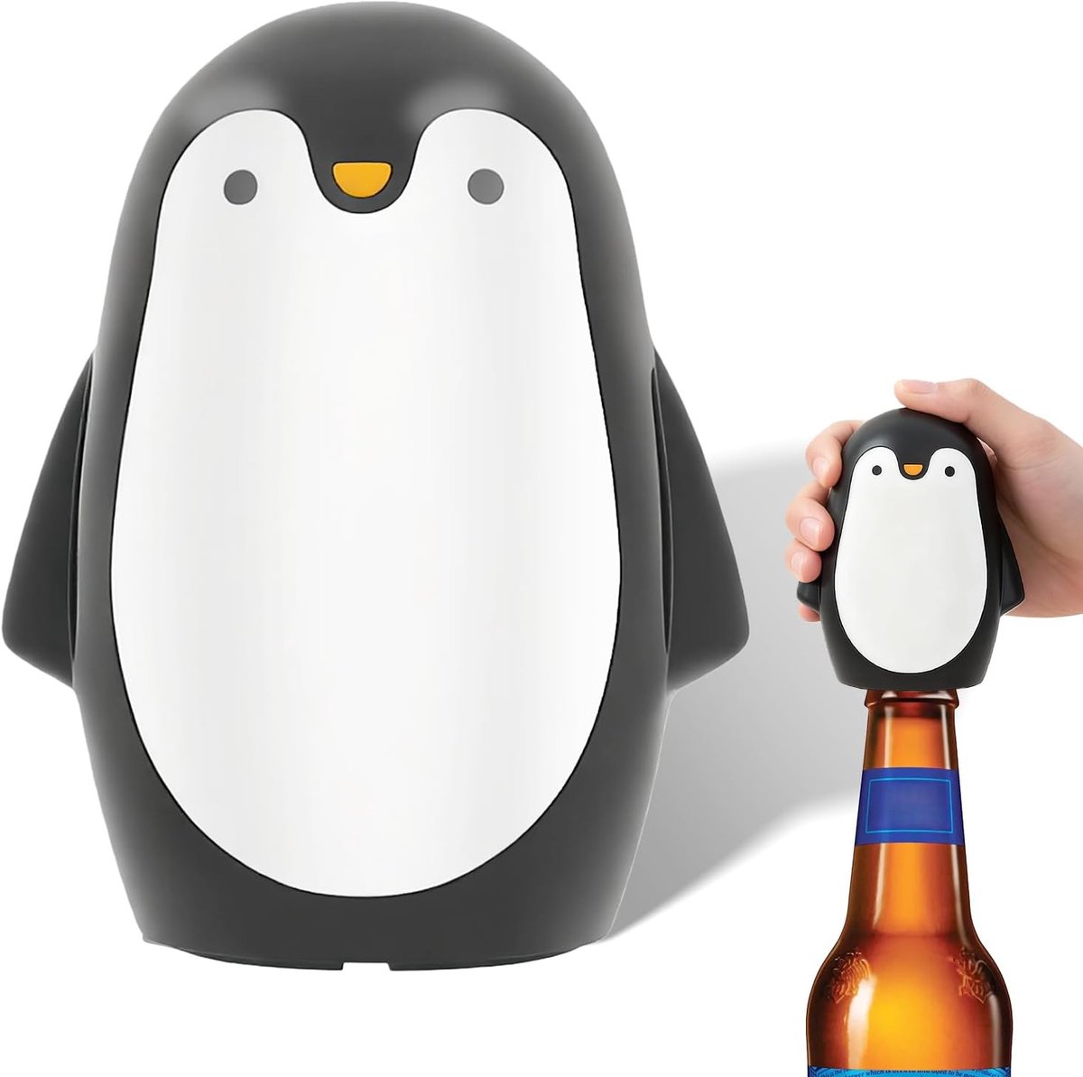 Pinguïn-flesopener, bierblikopener, magnetische 'Pop the Top'-opener, automatisch mechanisme (indrukken), geschikt voor de meeste bier- en drankblikjes, ideaal voor thuisbar en kamperen