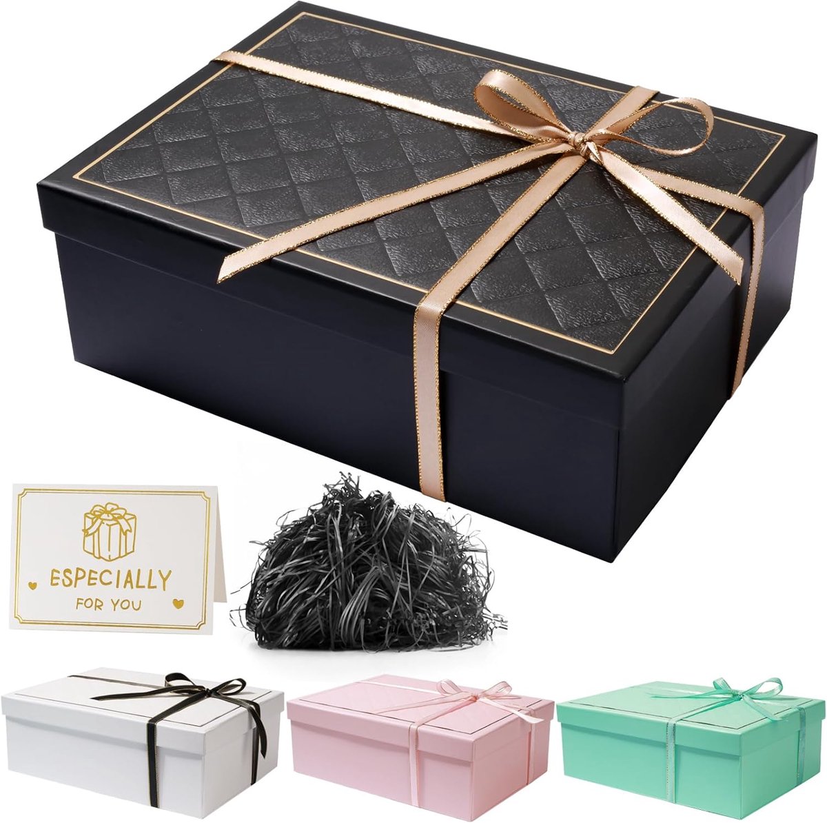 25 x 18 x 85 cm geschenkdoos met deksel - Raffia hamper Shreds - zwart - voor bruiloft, verjaardag, Kerstmis .