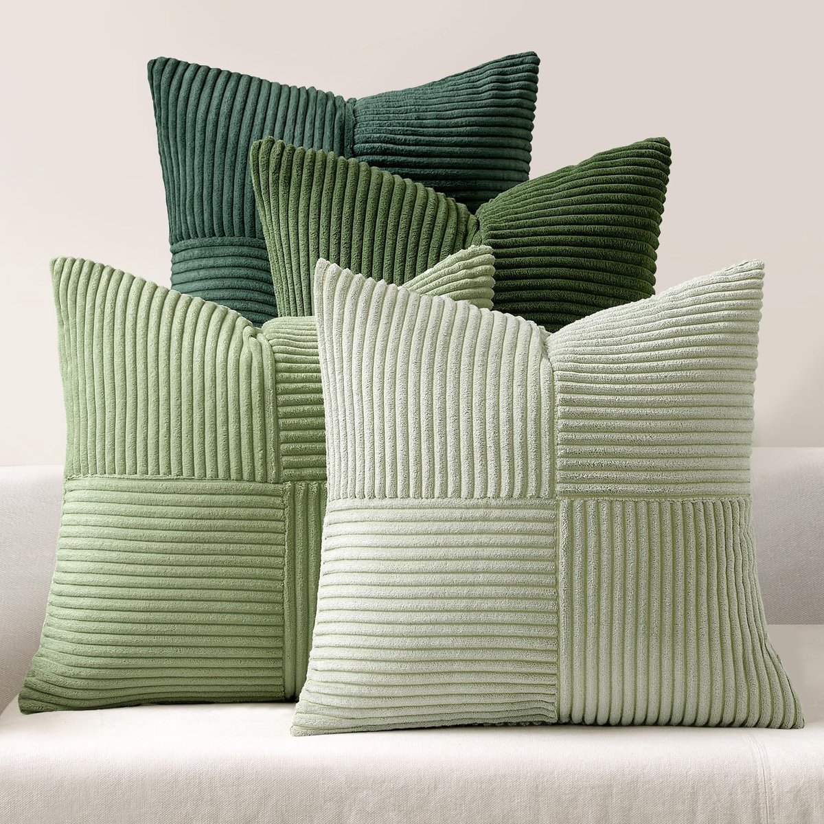 SnelShoppen - Set van 4 Moderne Corduroy Sofakussenhoezen 50 x 50 cm - Zachte Decoratieve Kussens voor Sofa of Slaapkamer - Groen - Perfect voor Feest