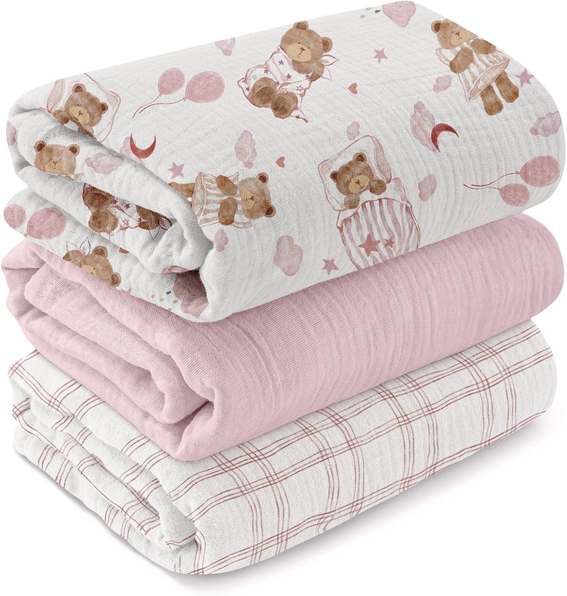 SnelShoppen - Inbakerdoeken voor Pasgeborenen - Mousseline Katoen Kinderdeken 95 x 100 cm - Knuffeldeken voor Kinderen en Peuters - 3 Stuks - Geschikt