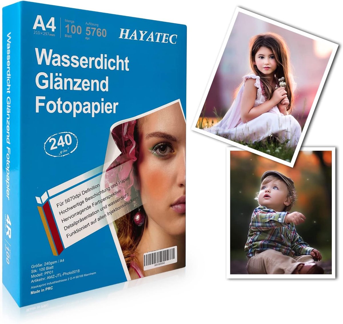 SnelShoppen - Photo Paper A4 100 Vellen Hoogglans 240 g/m², Sneldrogend, Waterproof, Hoge Witte Kleur, Perfect voor Foto's, Foto Kaarten en Instant Pr