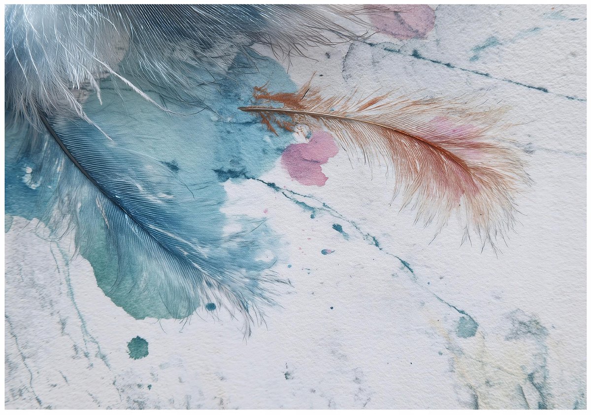 WALLARENA - Fotobehang - 200x140 cm - veren in aquarel en boho stijl voor woonkamer en slaapkamer