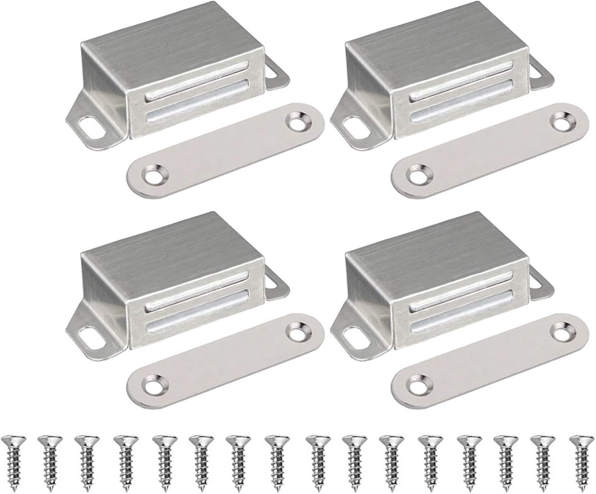 SnelShoppen - Set van 4 Magnetische Kastsloten - Roestvrijstalen Sluiting - 10kg Treksterkte - Voor Lades, Balkon, Meubels, Veiligheid