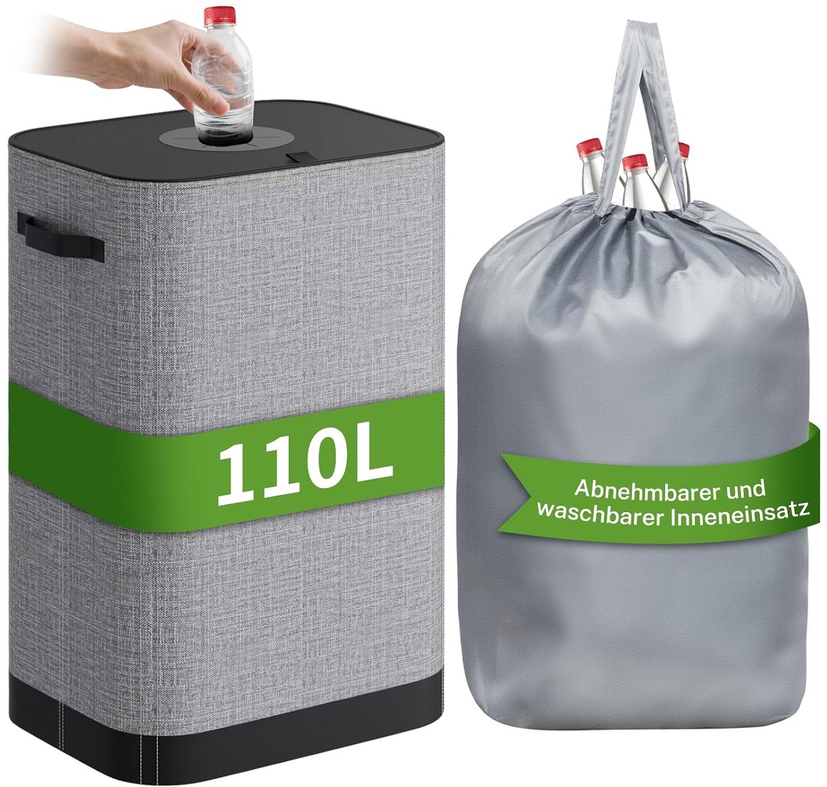 SnelShoppen - 110L Recycling Opslagmand voor Plastic Flessen - Vouwbare Afvalseparator voor PET Flessen, Blikjes en Statiegeldflessen - Wasbare Binnen