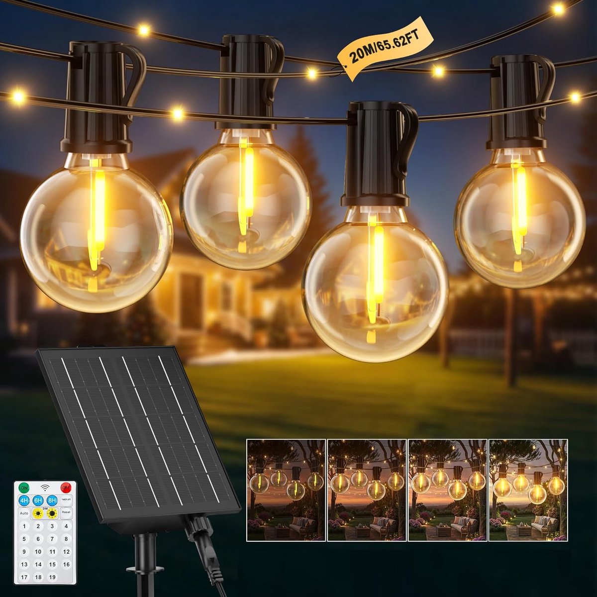 SnelShoppen - Solar Fairy Lights Buiten - 25 + 1 G40 Lampen - Solar Tuinverlichting - Lichtslinger voor Tuin, Patio, Feest en Camping - Energiezuinig