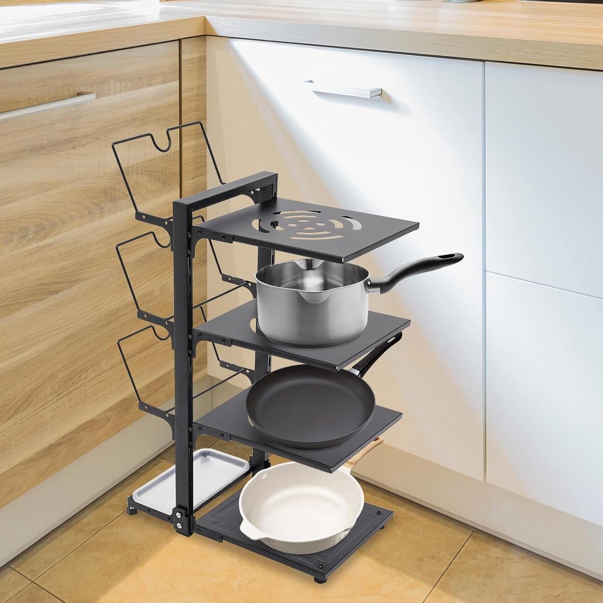Pot en pannenrek - Keuken organizer - Kastruimte maximaliseren - Verstelbare hoogte - 4 lagen - Zwart