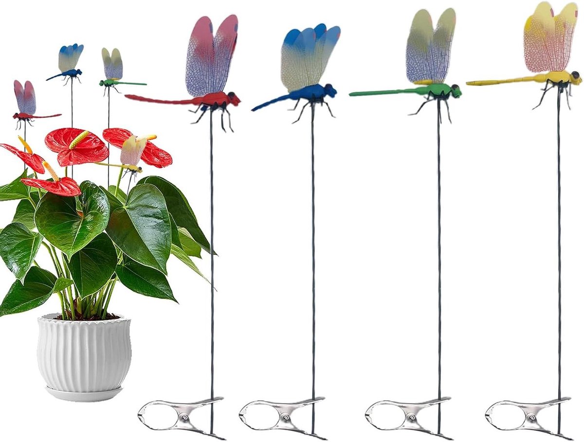 Tuindecoratie Libellen - Vliegende Decoratie - Buiten Verfraaien - Authentieke Uitstraling - 4 Stuks - Meerkleurig