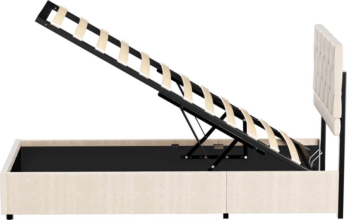 DESMIU Gestoffeerd Bed 90x200cm Zonder Matras Met Opbergruimte Voor Slaapkamer En Jeugdkamer Van Zacht Fluweel Beige