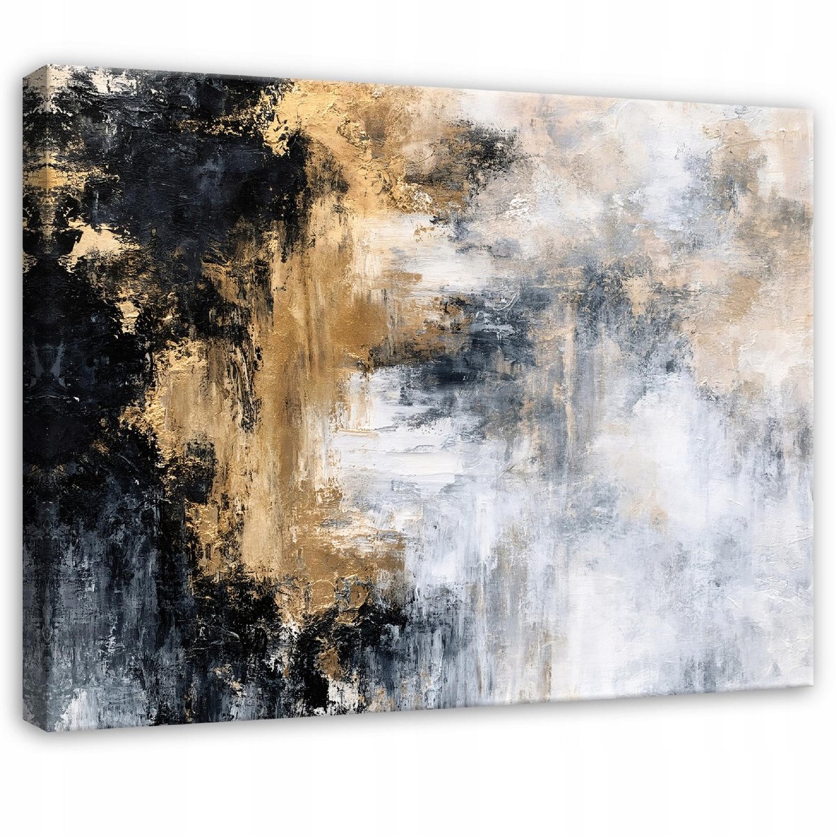 WALLARENA - Schilderij op canvas 90x60 cm - canvas schilderij - zwart gouden abstractie loft - voor slaapkamer en woonkamer - op doek
