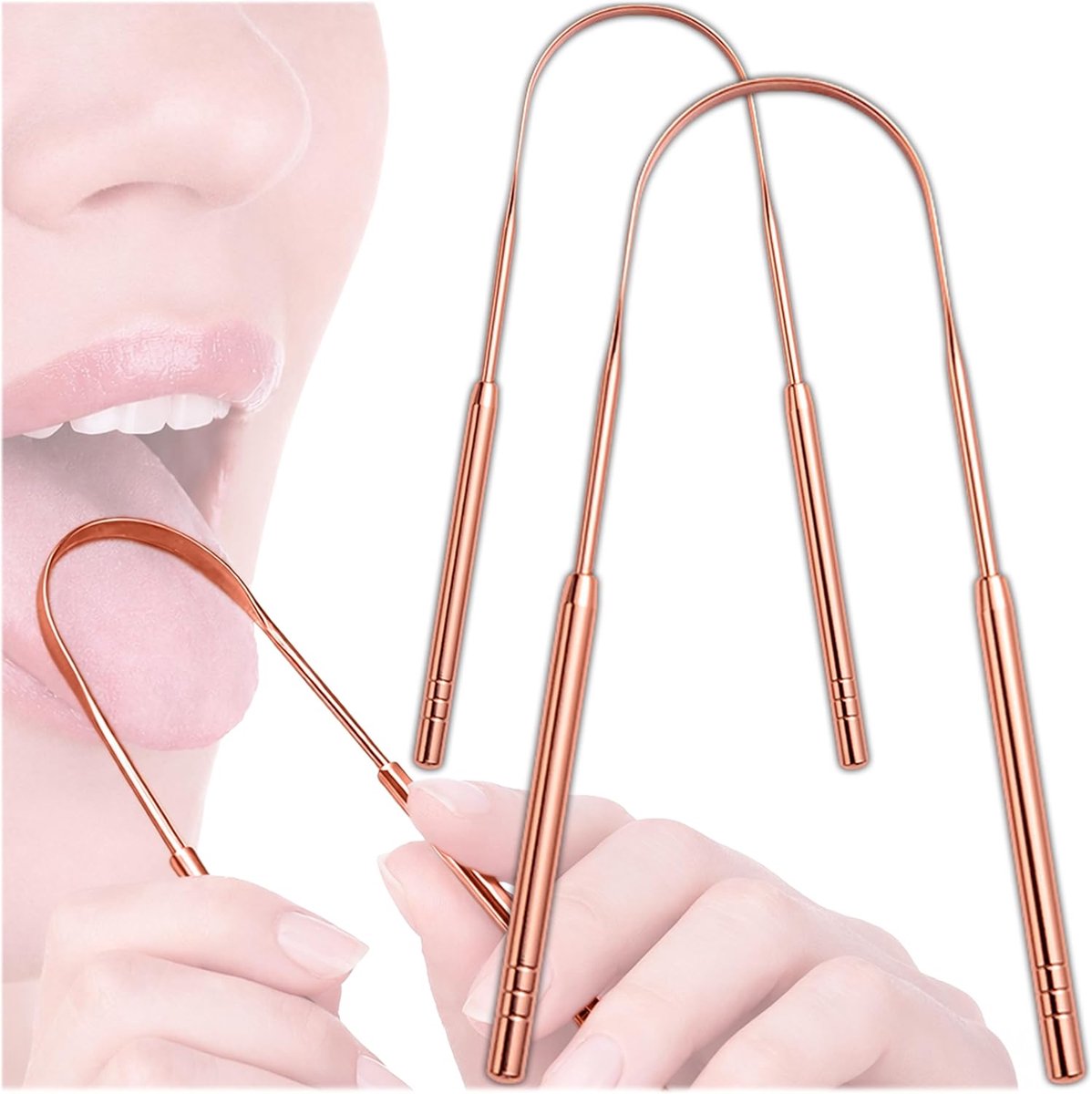 SnelShoppen - Tongue Scraper Copper Set van 2 - Effectieve Tongreiniger tegen Slechte Adem - Ayurvedische Tongschraper voor Dagelijkse Mondverzorging