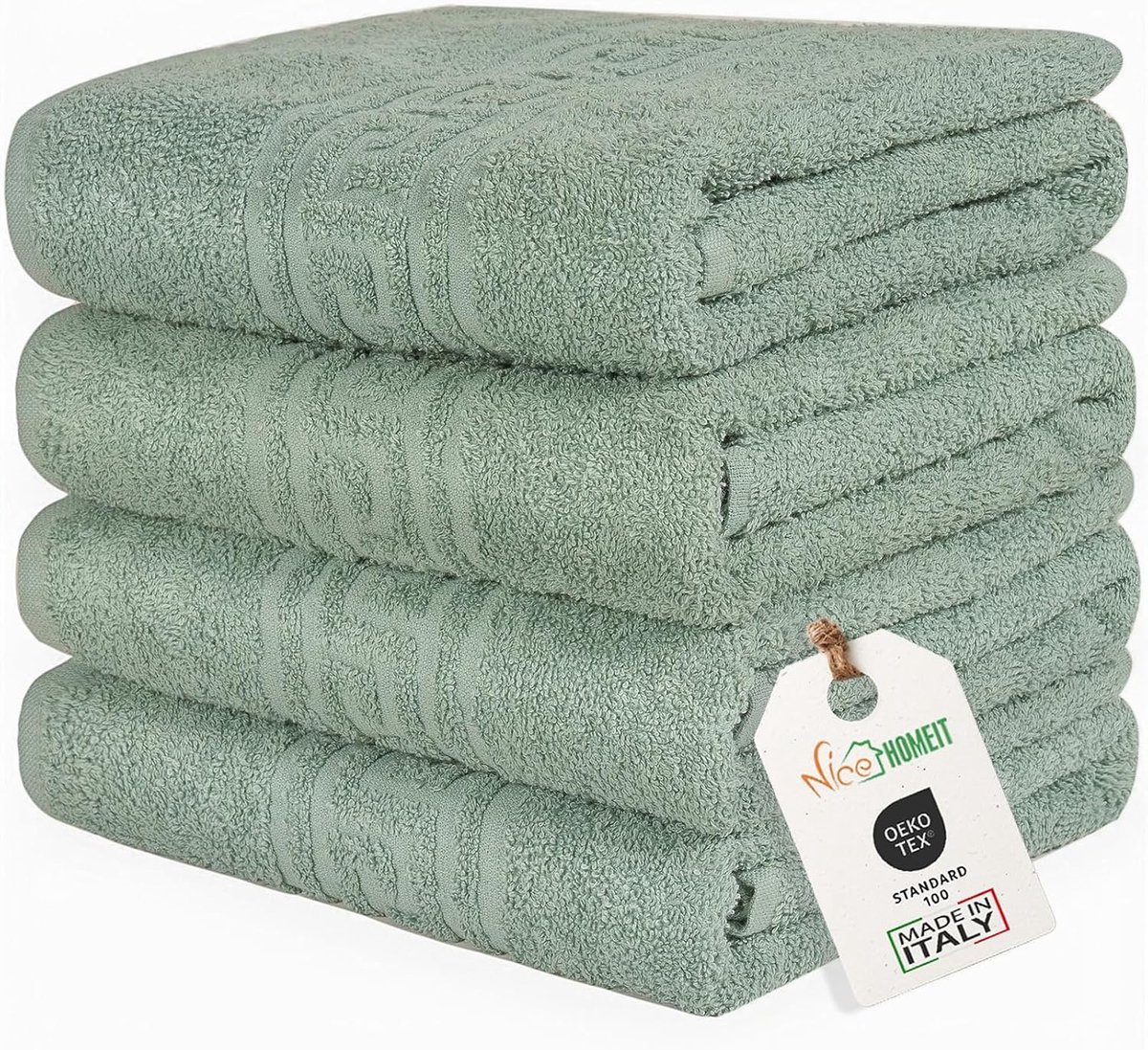 SnelShoppen - Set van 4 Badhanddoeken 100% Ring-Spun Katoen - Extra Zacht en Absorberend - Made in Italy - Groene Kleur 60 x 100 cm voor Thuis, Wellne