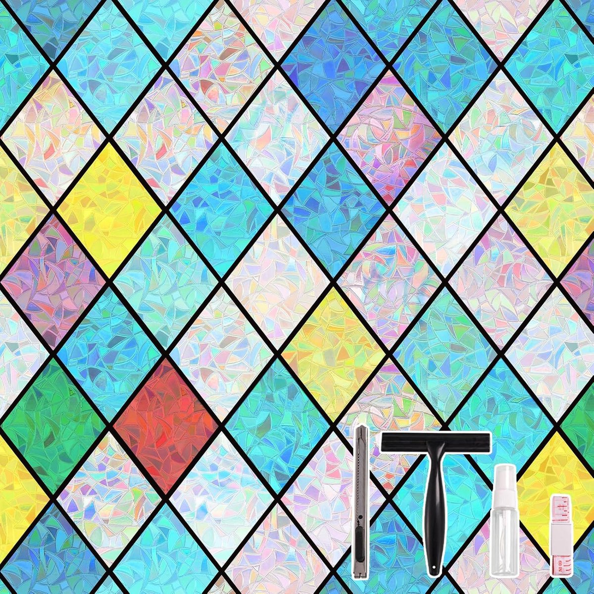Thijox - Raamfolie Anti Inkijk Privacyfolie met Regenboogeffect 3D, Decoratieve Raamstickers voor Woonkamer Keuken Kantoor, 44,5 x 200 cm, Anti-UV Sta