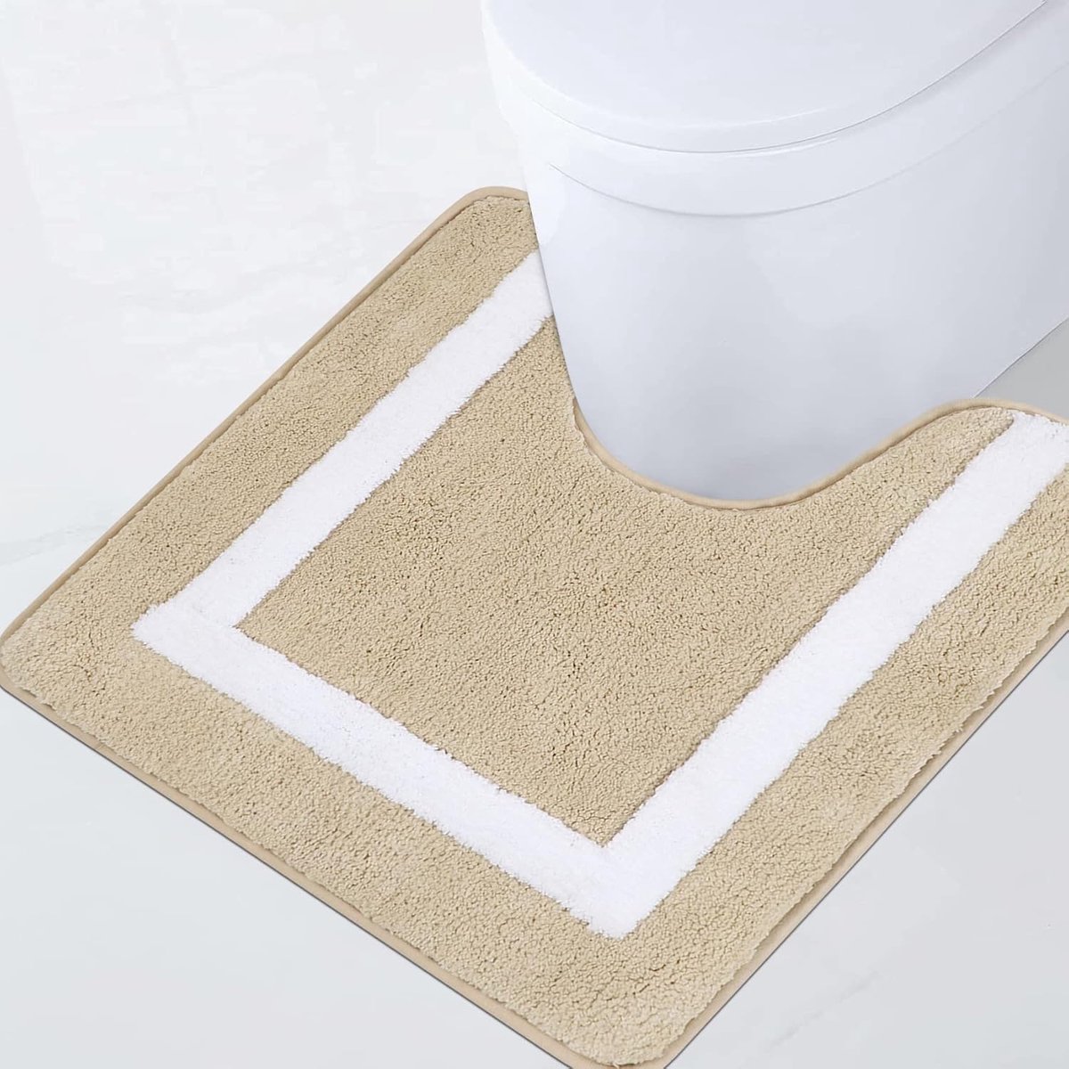 SnelShoppen - Famibay Badmat 50x50 cm, U-vorm, Antislip, Machinewasbaar, Absorberend, Beige, Zachte Toiletmat voor Badkamer en Toilet
